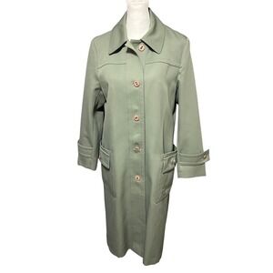Vintage Sage Green‎ Trench Coat Women's Medium Old Money Academia Mod Minimalist
